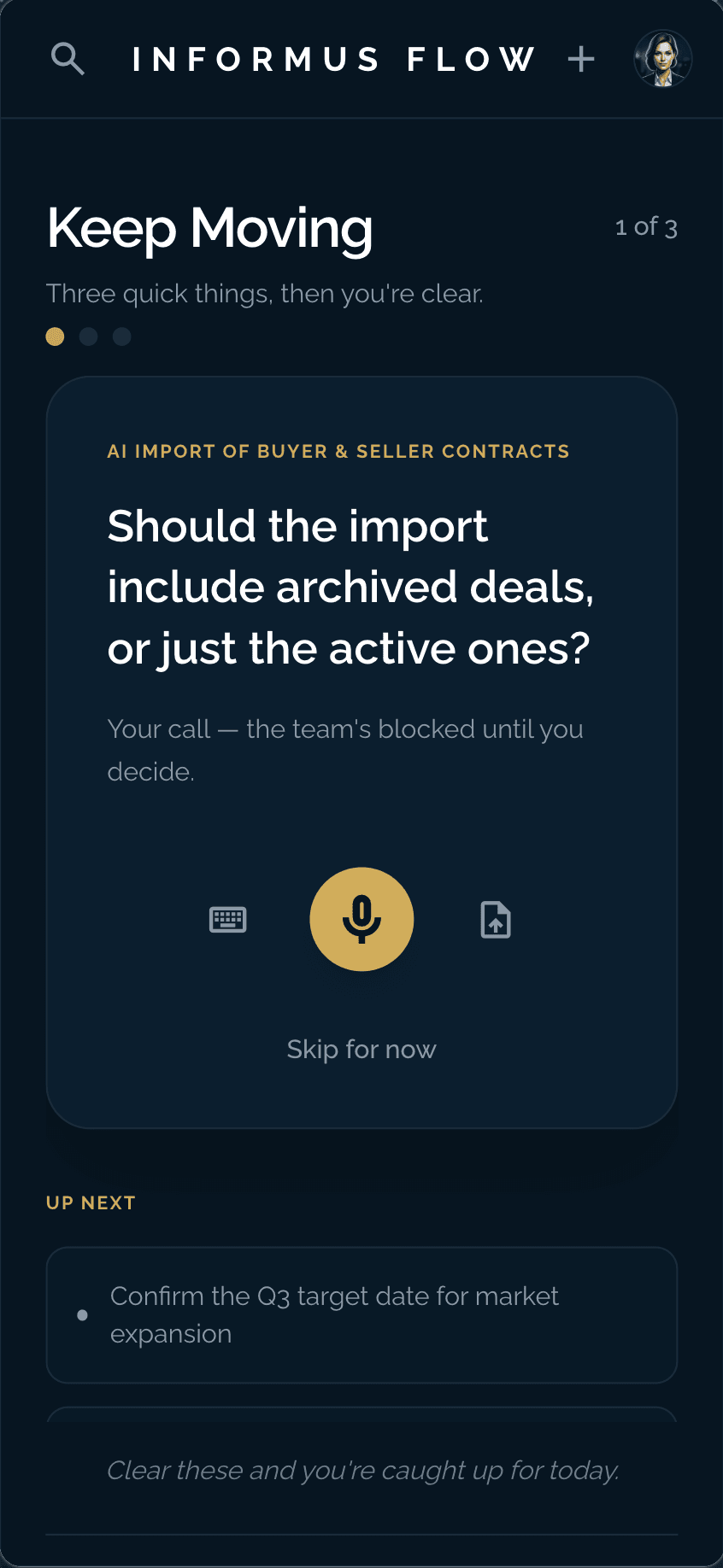 Informus Flow — unblock cues screen