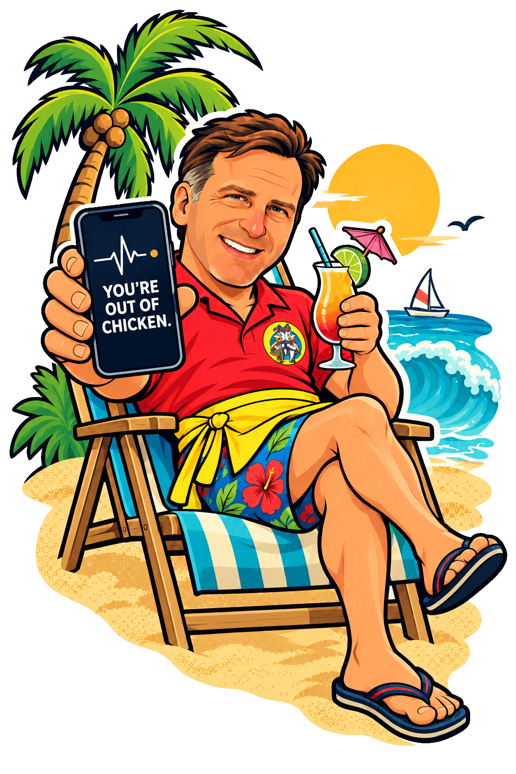 David calmly receives an Informus Flow alert on his phone while relaxing on the beach