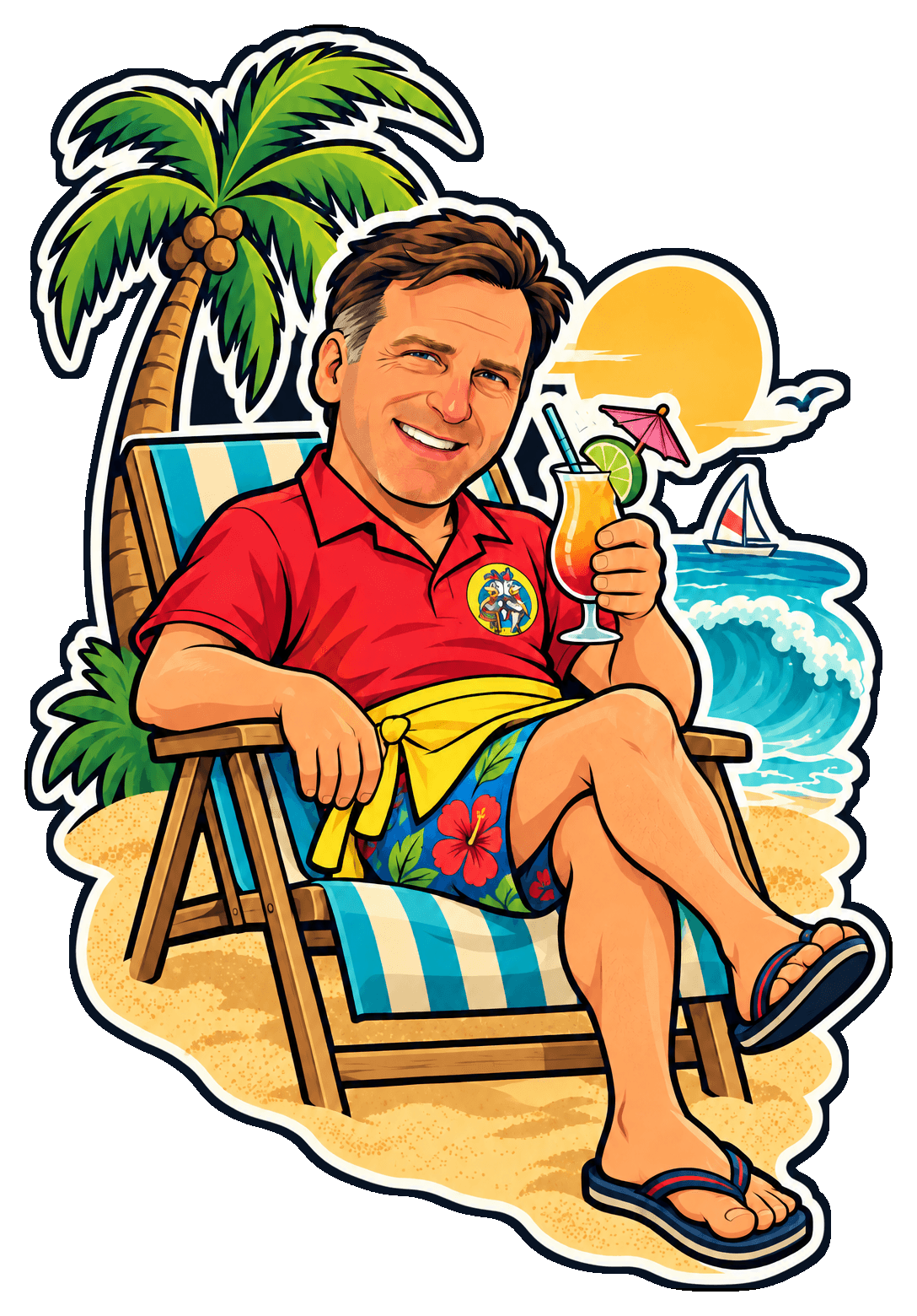 David relaxes in a beach chair in Mexico with a tropical drink